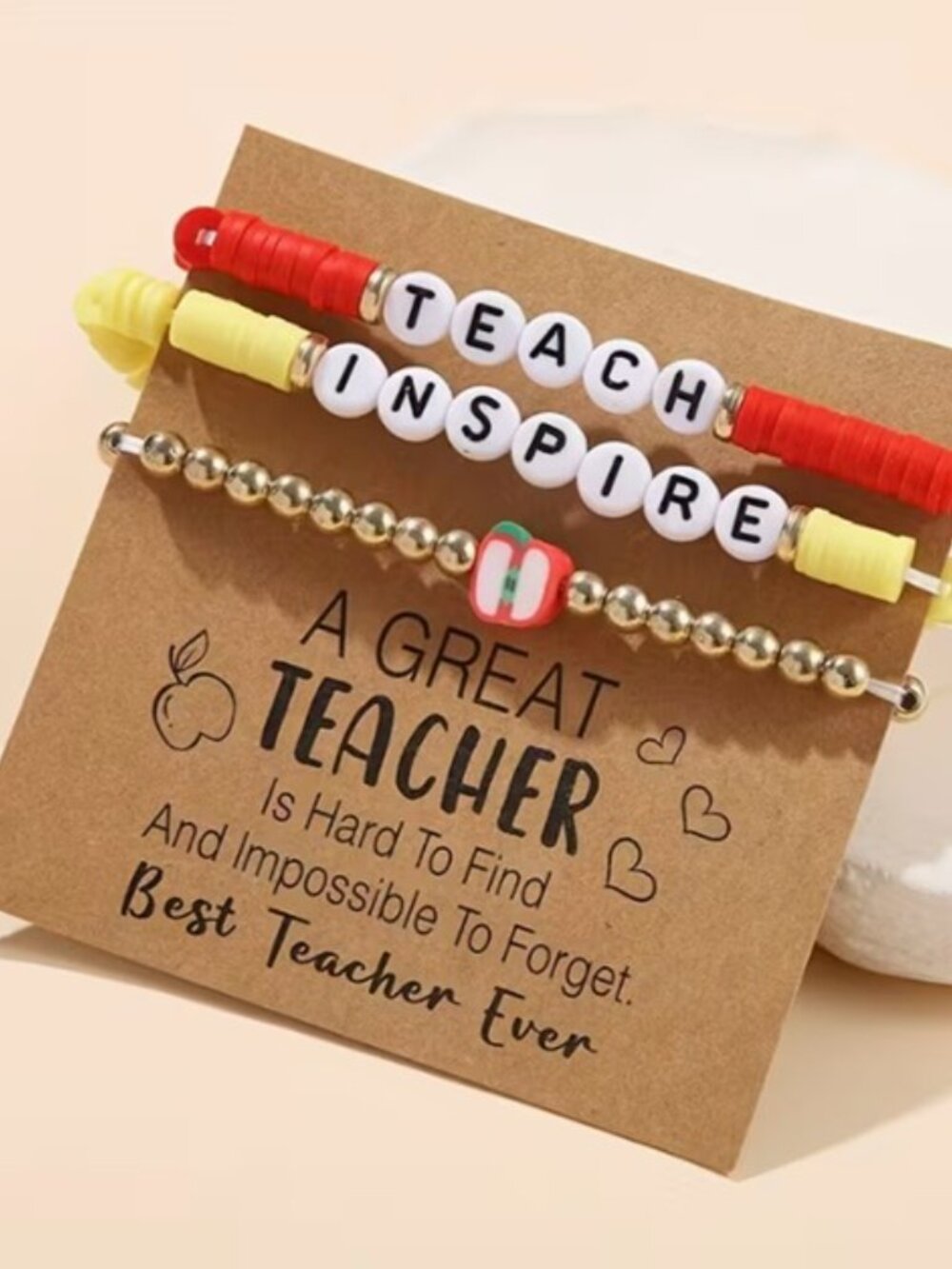 “Teach & Inspire” School Teacher 3-Pc Stretch Bracelet Set (NEW & SO CUTE!) - Picture 2 of 3